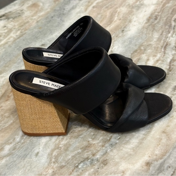 Women’s STEVE MADDEN Masterful black leather block heeled sandals- Size 10 - Picture 3 of 9